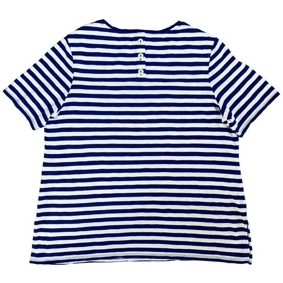Chico's The Ultimate Tee Top L Round Neck Short Sleeve Cotton Blend Blue Striped - Picture 3 of 6
